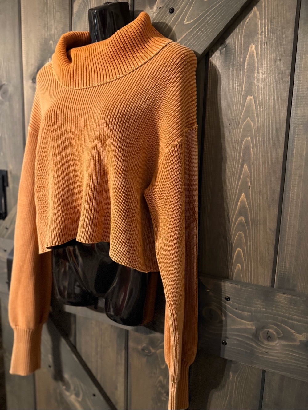 Free People Cropped Ribbed Turtleneck Sweater - Rust Orange